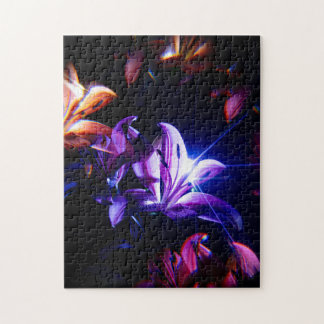 Puzzle Reflejo de Lirios Rosas con Rayos de Luz