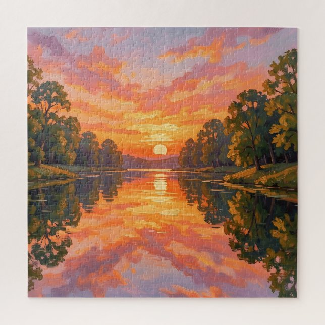 Puzzle Reflejo del río al atardecer vibrante (Vertical)
