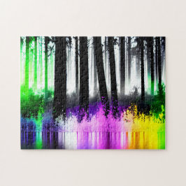 Puzzle Reflexión Pastel sobre el bosque de siluetas negra