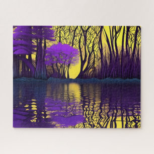 Puzzle Reflexión sobre el agua en los bosques morado y am