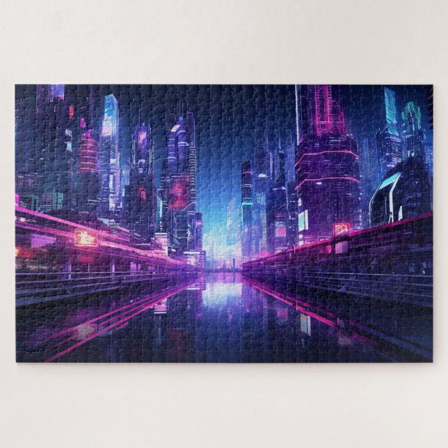 Puzzle Reflexión sobre la ciudad de Cyberpunk (Horizontal)