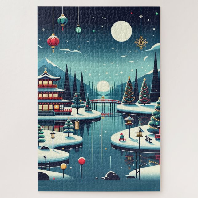 Puzzle Reflexiones de Yuletide en la Bolsa de Tote Orient (Vertical)