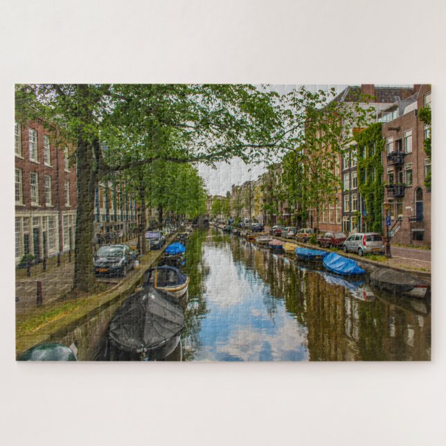 Puzzle Reflexiones sobre el canal de Amsterdam, Países Ba (Horizontal)