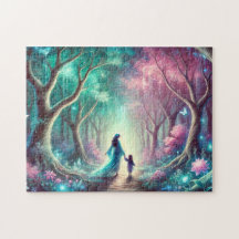 Regalo de bosque mágico de acuarela para madre e h