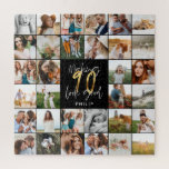 Puzzle Regalo de escritura fotográfica de 90 años moderno<br><div class="desc">Moderno guión de foto múltiple de 90 años regalo de almohada. Regalo ideal para mamáes, papás, abuelo, abuelo, abuelo de cualquier miembro de la familia. Impresionante texto elegante del guión. Diseño negro, blanco y dorado.</div>