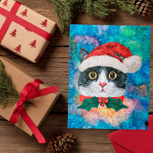 Puzzle Regalo de Navidad de Gato Negro y Blanco Adorable 