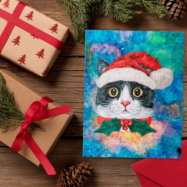 Puzzle Regalo de Navidad de Gato Negro y Blanco Adorable  (Subido por el creador)