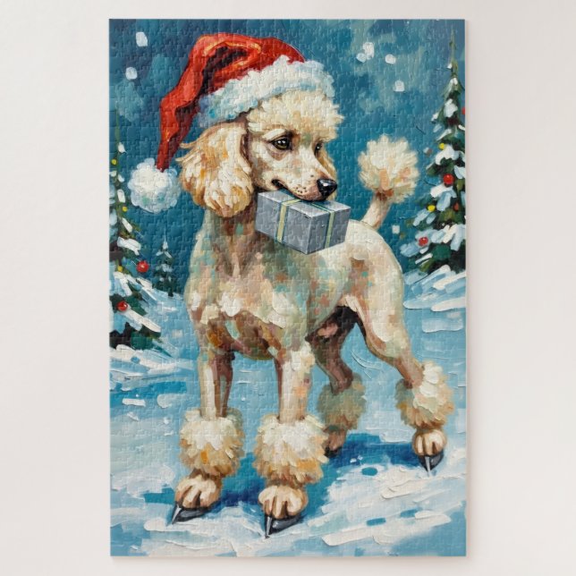 Puzzle Regalo de Navidad de patinador de hielo de Caniche (Vertical)