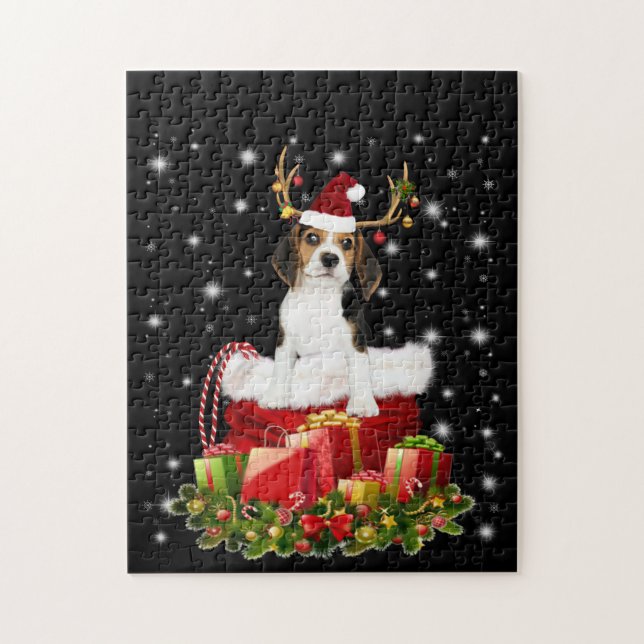 Puzzle Regalo de Navidades Beagle Reindeer Pressent (Vertical)