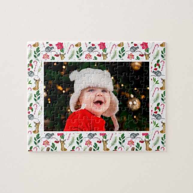 Puzzle Regalo fotográfico del patrón de Navidades persona (Horizontal)