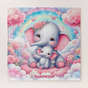 Puzzle Regalo materno personalizado con el bebé elefante