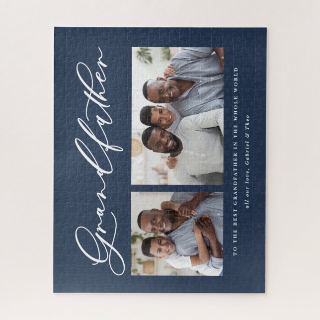 Puzzle Regalo moderno de abuelo con escritura de foto múl (Vertical)
