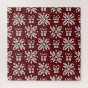 Puzzle Regalos De Punto: Patrón Vintage De Invierno.
