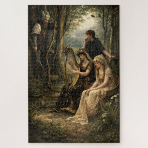 Puzzle Reina de cuento de hadas medieval en bosques con a