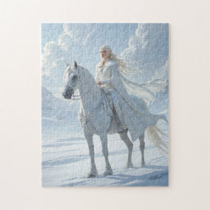 Puzzle Reina elfa en majestuoso caballo blanco