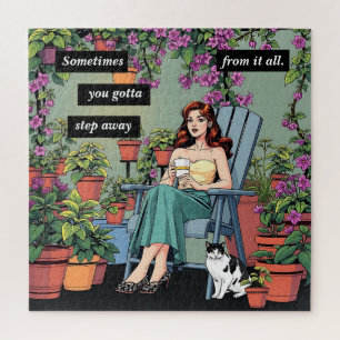 Puzzle Relajarse con café, gatos y plantas