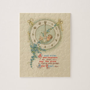 Puzzle Reloj Antiguo Bebé de Año Nuevo
