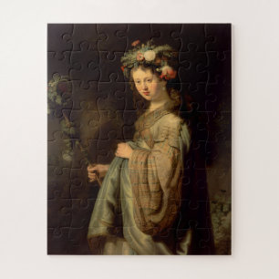 Puzzle Rembrandt - Flora, popular pintura barroca,