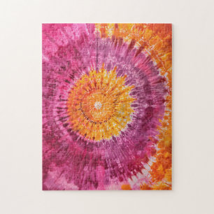 Puzzle Remolino rosa y naranja de teñido con nudos