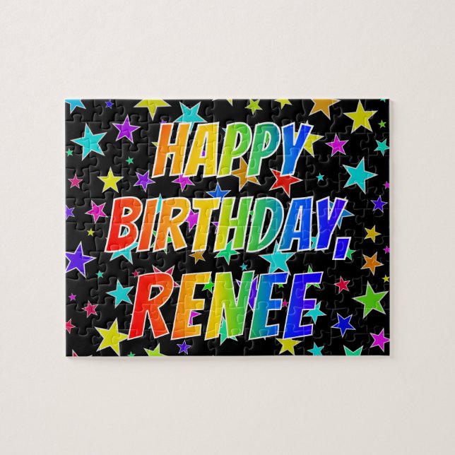 Puzzle "RENEE" Nombre, Diversión "FELIZ CUMPLEAÑOS" (Horizontal)