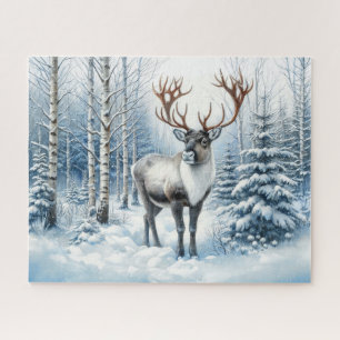 Puzzle Reno del bosque en un bosque invernal Fauna