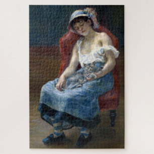 Puzzle Renoir Chica Durmiente Con Arte Clásico De Gato