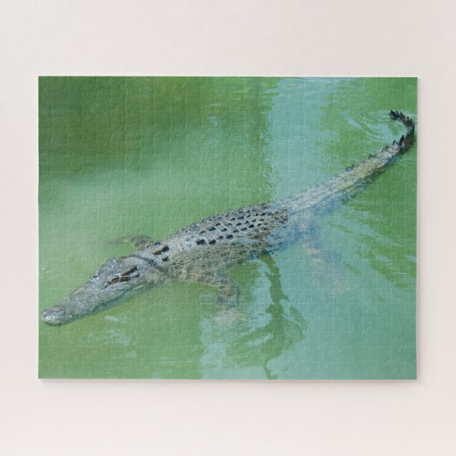 Puzzle Reptile de animales de cocodrilo verde salvaje, 52 (Horizontal)