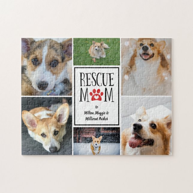 Puzzle Rescue Mom Red Paw Print Collage de fotos (Horizontal)