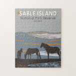 Puzzle Reserva del Parque Nacional de la Isla Sable<br><div class="desc">Diseño artístico vectorial de la Reserva Nacional de la Isla Sable. El Park es una barrera de arena remota que alberga caballos salvajes,  una gran colonia de focas grises,  además de múltiples restos de naufragios en alta mar.</div>