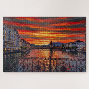 Puzzle Resplandor del atardecer en Lucerna: Edición de Ga