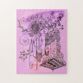 Puzzle Resumen Art Floral Purple Naranja Pen y tinta