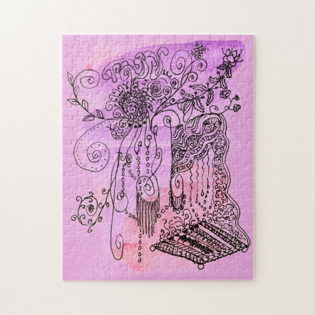 Puzzle Resumen Art Floral Purple Naranja Pen y tinta (Vertical)