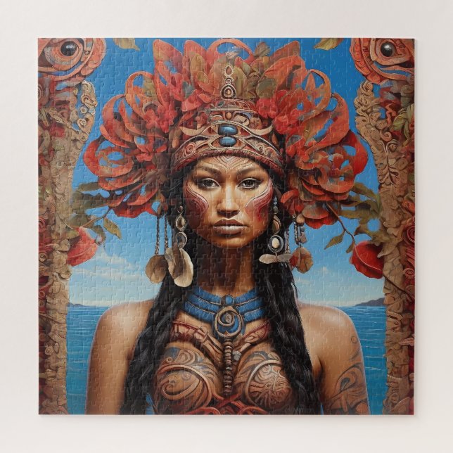 Puzzle Resumen azteca arte vibrante de fusión tribal (Vertical)