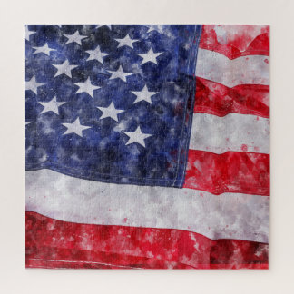 Puzzle Resumen Bandera Americana, Estilo Acuarela.