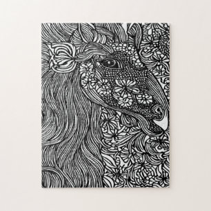 Puzzle Resumen Cara de caballo Flores de tinta original