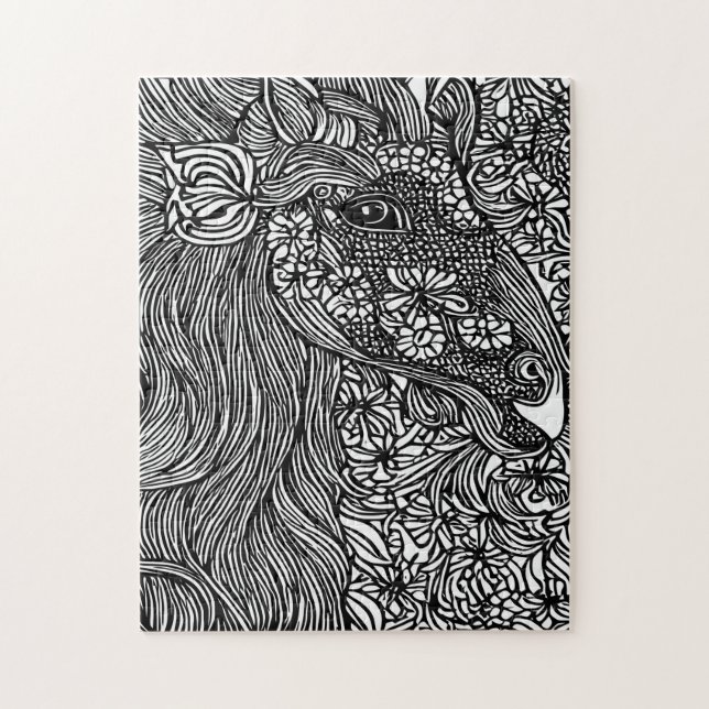 Puzzle Resumen Cara de caballo Flores de tinta original (Vertical)