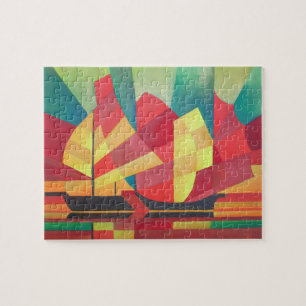 Puzzle Resumen cubista de velas y cielos oceánicos