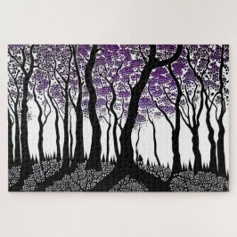Puzzle Resumen de bosques blancos y negros con hojas mora