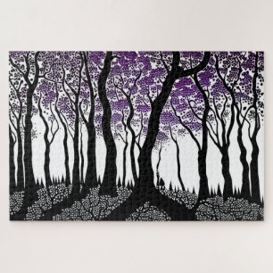 Puzzle Resumen de bosques blancos y negros con hojas mora