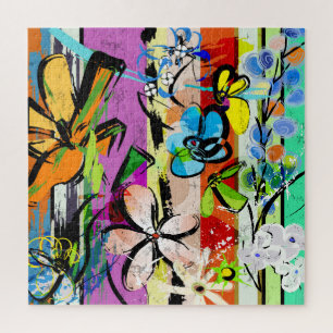 Puzzle Resumen De Flores, Composición De Líneas Geométric