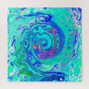 Puzzle Resumen de Groovy Ocean Blue y Green Liquid Swirl