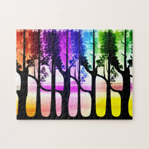 Puzzle Resumen de hojas coloreadas del bosque Pastel
