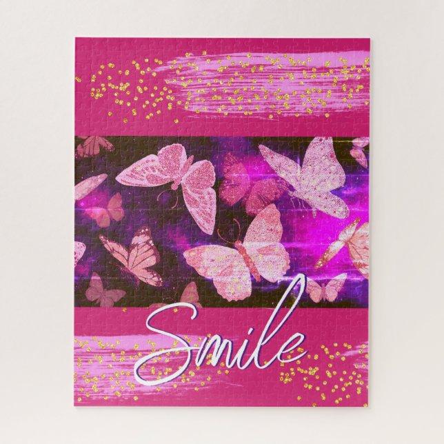 Puzzle Resumen de puntos de mariposas rosadas de bonito (Vertical)