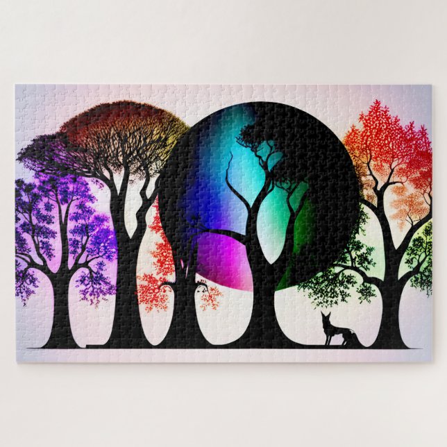 Puzzle Resumen de siluetas de árbol negro con barra de co (Horizontal)