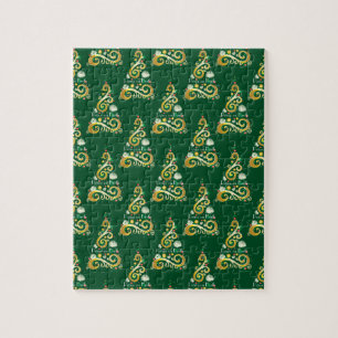 Puzzle Resumen del patrón de árbol de Navidad verde y dor