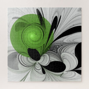Puzzle Resumen en blanco y negro con arte fractal verde