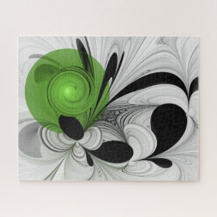 Puzzle Resumen en blanco y negro con arte fractal verde