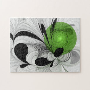 Puzzle Resumen en blanco y negro con arte fractal verde