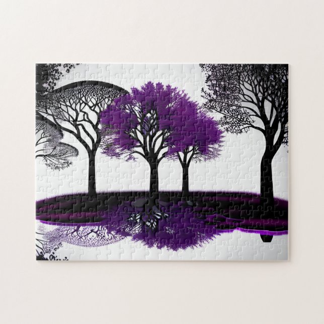 Puzzle Resumen en blanco y negro con morado (Horizontal)