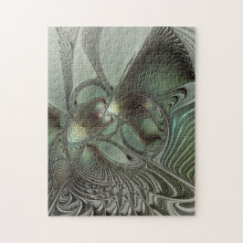Puzzle Resumen Fantasía de Arte Fractal Gris Verde Olive